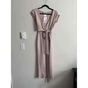 BHLDN Dress size 2 Satin‎ Midi Wrap Louisa Charmeuse Dusty Rose Pink